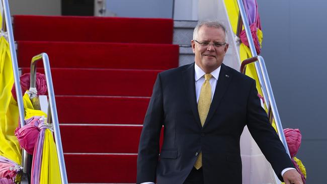 Scott Morrison is in Bangkok ahead of a summit with Asian leaders, despite the growing tension between Australia and China. Picture: Lukas Coch