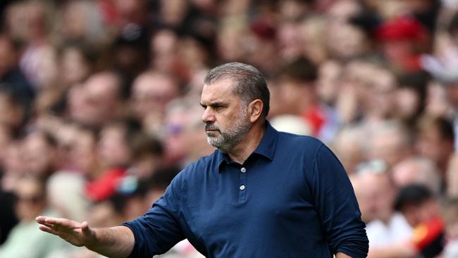 Ange Postecoglou in action during his first Premier League match in charge of Tottenham. (Photo by Mike Hewitt/Getty Images)