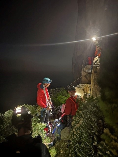 Two climbers rescued from the top of the Totem Pole at Cape Hauy on the Tasman Peninsula on Wednesday night. Picture: Tasmania Police