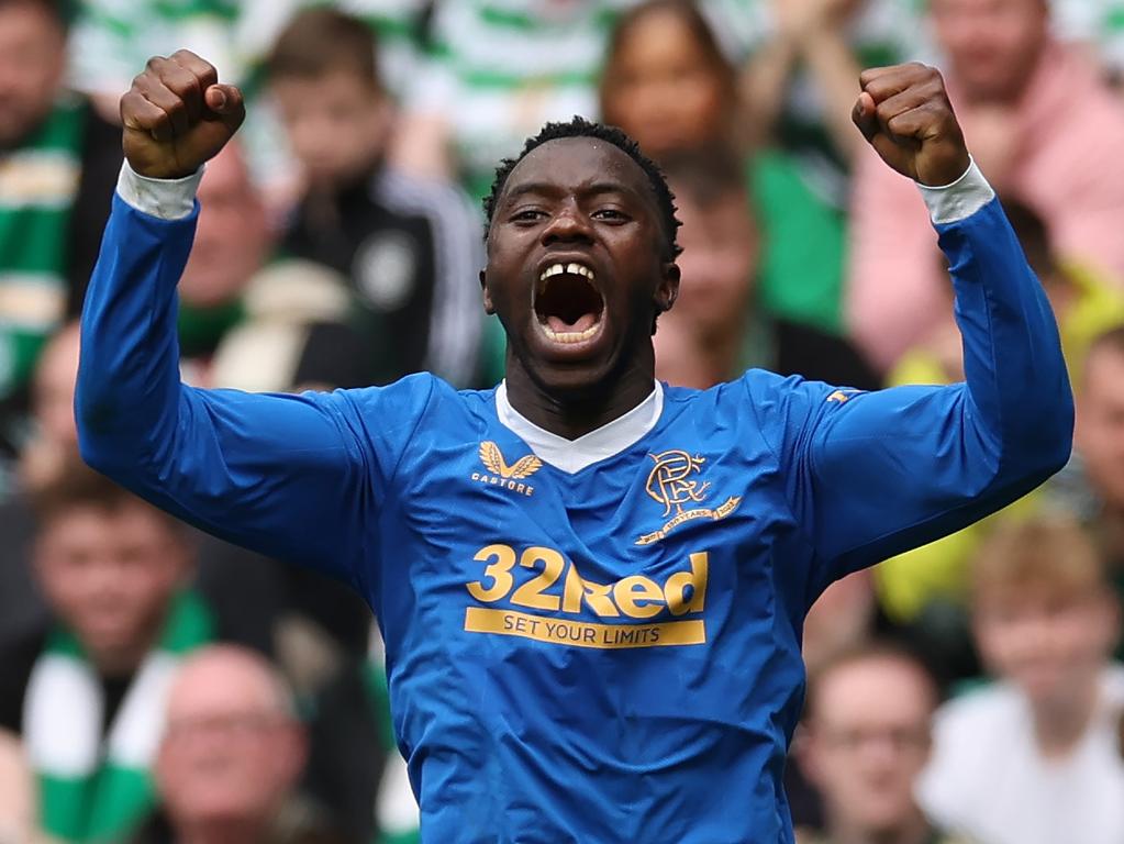 Sakala celebrates after equalising for Rangers in the 67th-minute. Picture: Ian MacNicol/Getty Images