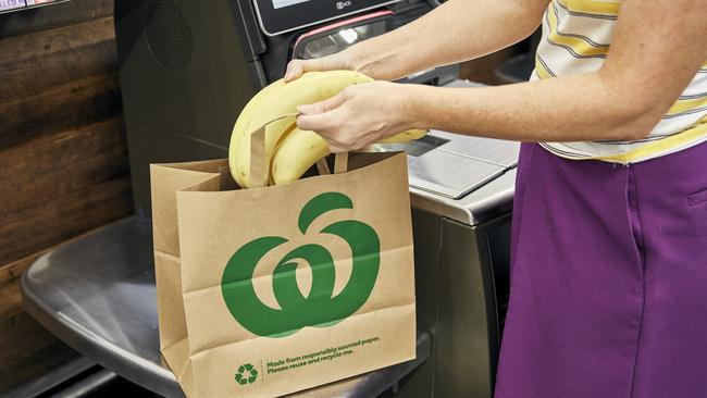 Shoppers will not be able to purchase plastic bags at check-outs from next week in 17 Woolworths stores. Picture: Woolworths