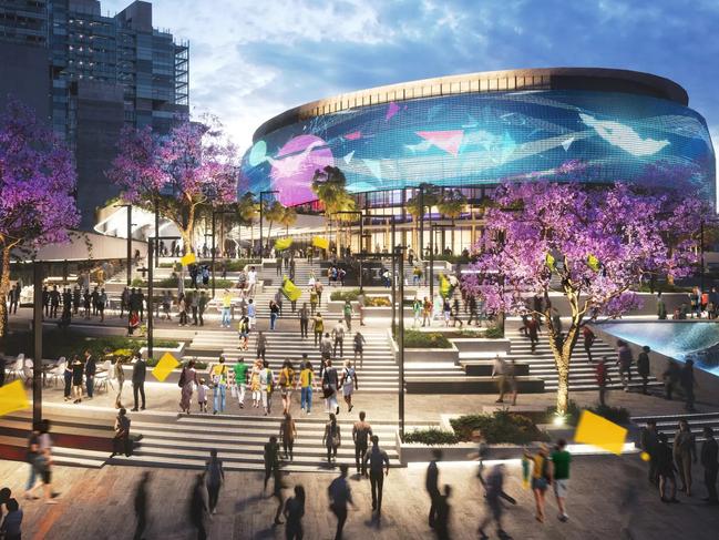 An artists impression of the proposed Brisbane Arena. The new major event venue will be one of two Brisbane 2032 Olympics and Paralympics aquatic venues.