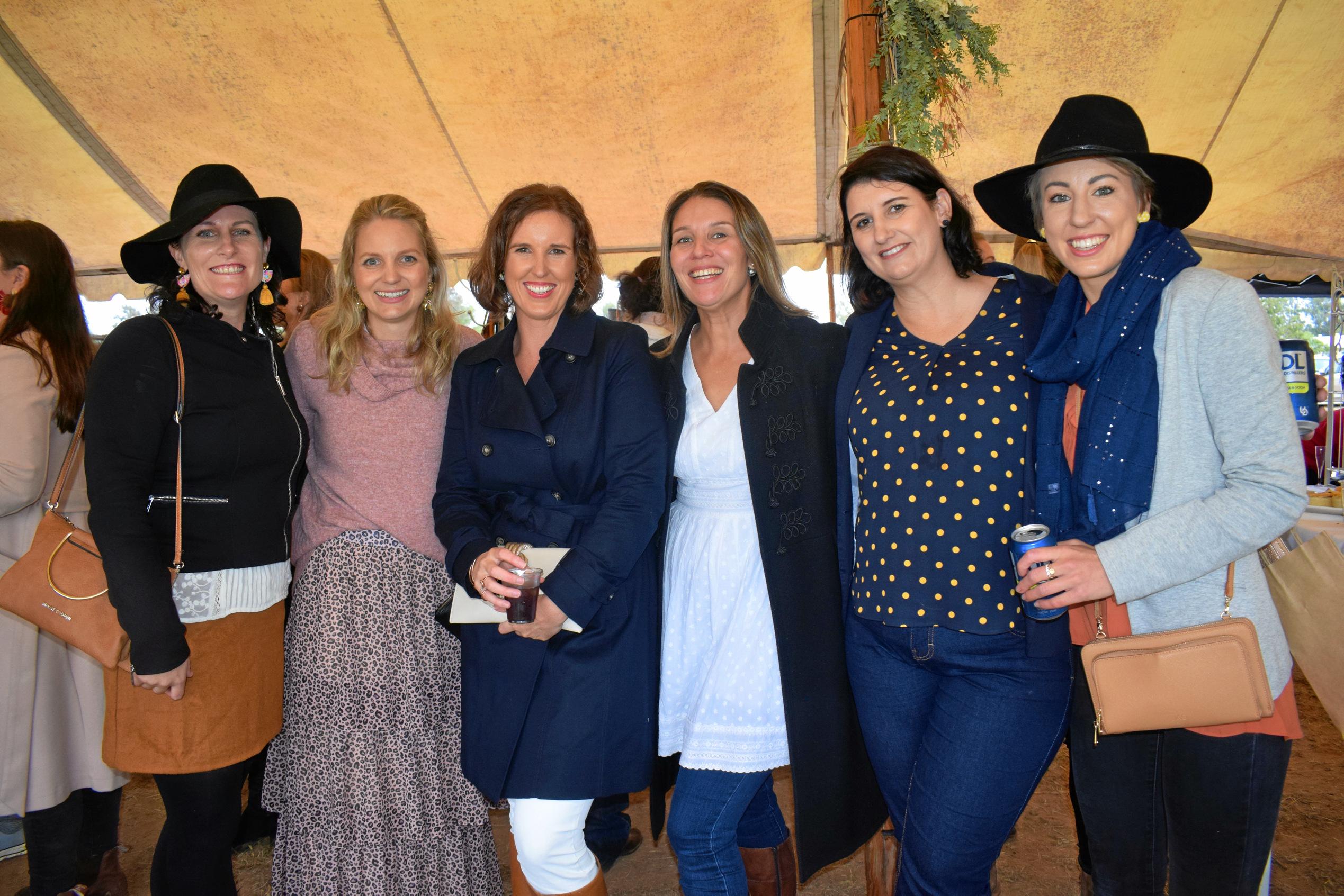 Kate Offner, Melanie Weller, Ali Pearce, Nat Storch, Belinda Jones, and Asha Josland at the Condamine Cods Annual Ladies Day, June 8. Picture: Brooke Duncan