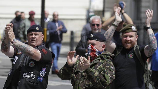 Members of far-right groups gather at The Cenotaph war memorial, protesting against aa Black Lives Matter demonstration, in London. Picture: AP