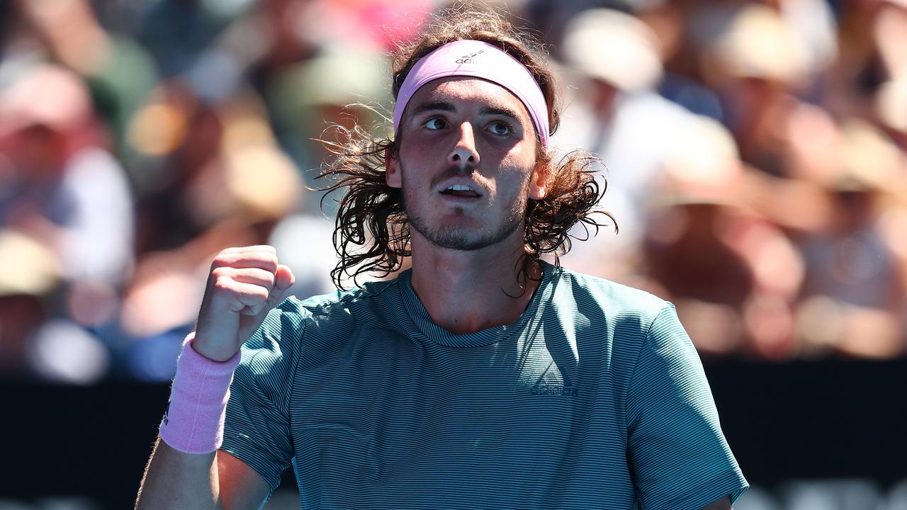 Stefanos Tsitsipas of Greece celebrates in his quarter final match.