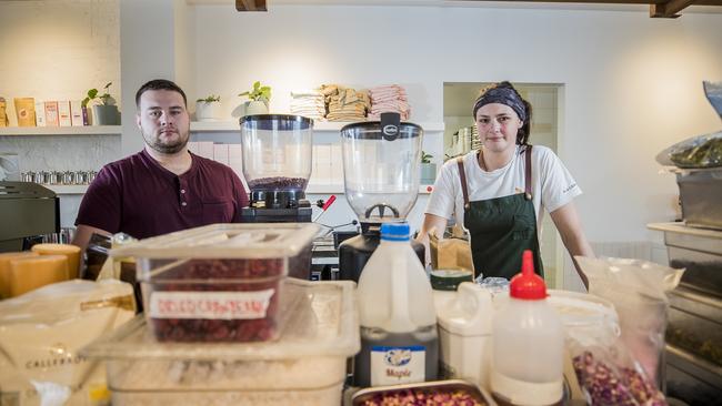 Head Chef Josh Mathewson and sous chef Kiri Booth. Sisterhood cafe in Sandy Bay which has been badly damaged by water and has been forced to close. Picture: RICHARD JUPE