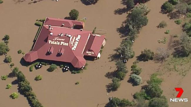 Yatala Pies surrounded by floodwaters. Photo: Channel 7