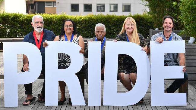 South Australia’s Pride of Australia winners — Paul Barnden, Tahlia Wanganeen, representing her brother, Professor Lester Rigney, Dr Mohan Rao AM, Melanie Tate and Nigel Hardy. Picture: AAP / Keryn Stevens