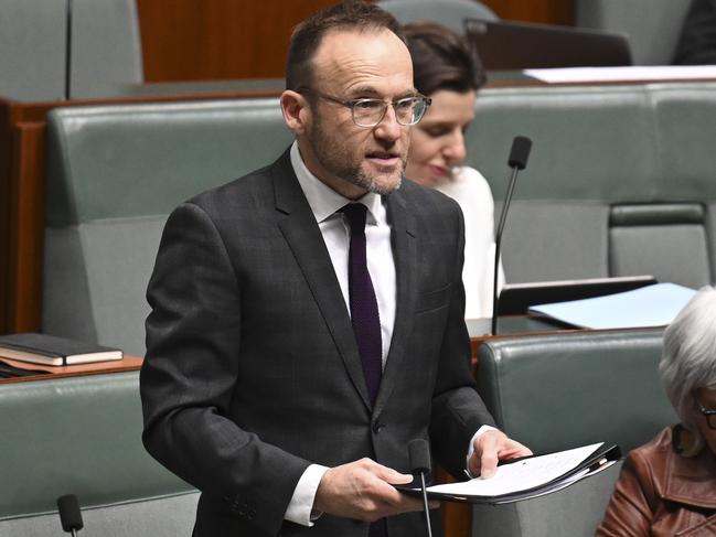 Leader of the Australian Greens Adam Bandt during Question Time at Parliament House in Canberra. Picture: Martin Ollman