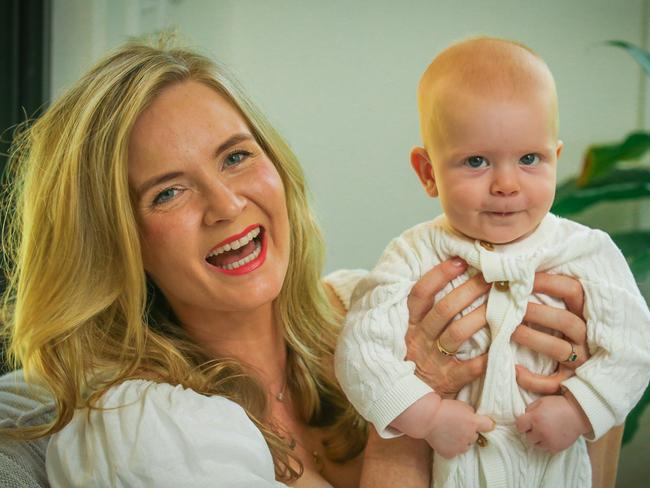 Briony Benjamin and baby son, Charlie, Picture: Glenn Campbell