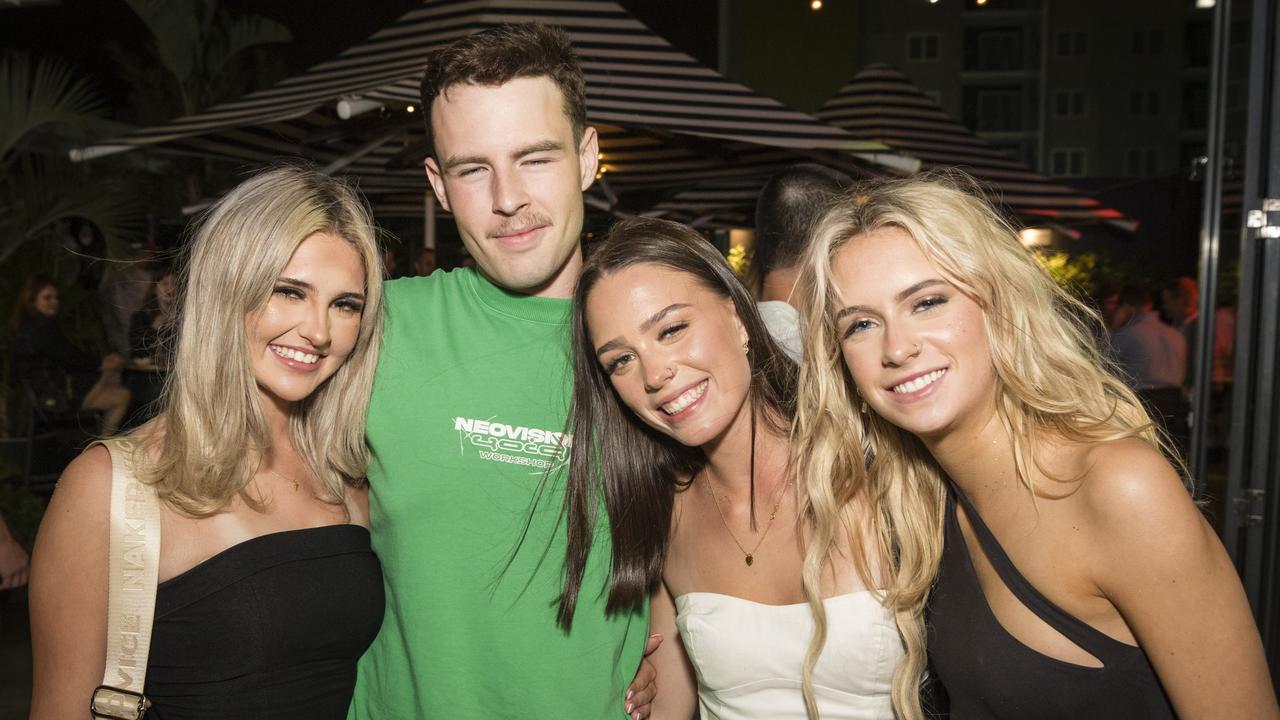 Larz Gravey with (from left) Maddie Sefeld, Greta Gibson and Maddy MacDonald on New Year's Eve at Fitzy's, Sunday, December 31, 2023. Picture: Kevin Farmer