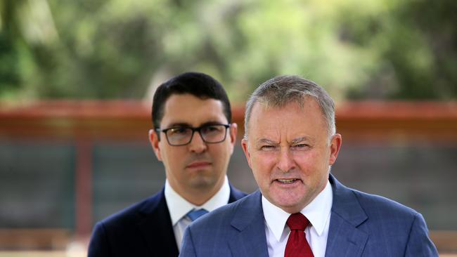 Federal Labor leader Anthony Albanese and Labor Member for Perth Patrick Gorman at Mt Lawley bowls club. Picture: Colin Murty