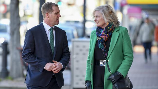 Lois Deverson with local MP Stephen Patterson who saved her during an attack on Jetty Road Glenelg. Picture Mark Brake