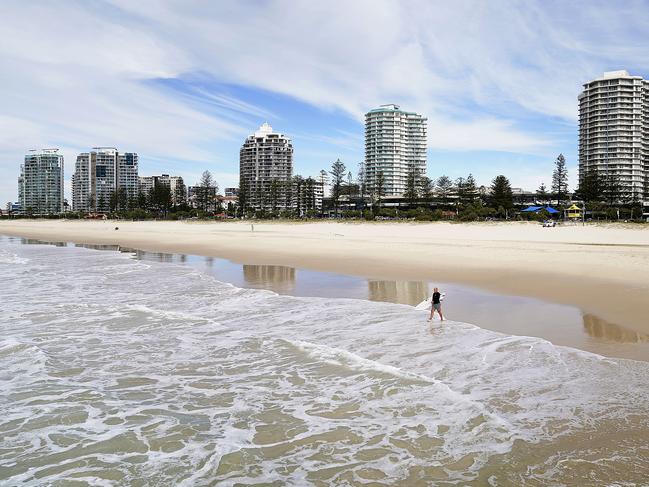 An empty Coolangatta beach on the Queensland-New South Wales border yesterday. Picture: AAP