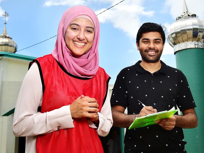 Registration volunteer Ferzana Khan with donor Shadman Ahmed at the Townsville Mosque for the AIMA and IMAQ National Blood Donation Drive. Picture: Shae Beplate.