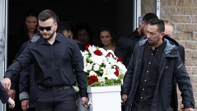 Pallbearers at the funeral service for Tyrese Bechard. Picture: Jonathan Ng