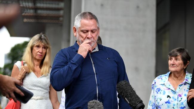 Robert Reed, former husband of Linda Reed, speaks to the media outside the Supreme Court as he is watched by her mother Nancy Fein (right). Picture: NCA NewsWire / Dan Peled