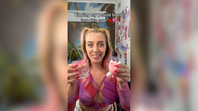 Jenna with the Pink shares period blood video