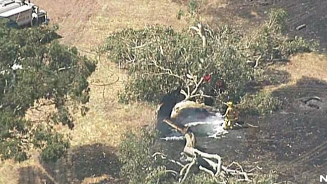 An aerial shot of the fire burning at Coles. Picture: 7NEWS