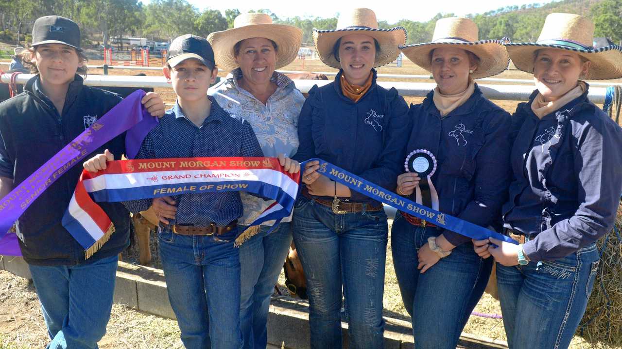 Danami Brahman stud's winning team of Bailey, Lane and Michael Rose, Lillie Spozetta, Chinlae and Maddison Rose at Mt Morgan show. Picture: Jann Houley