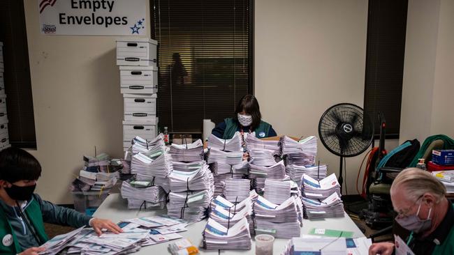 Election judges verify and count ballots at the Denver Elections Division building on November 3, 2020 in Denver, Colorado. Picture: AFP