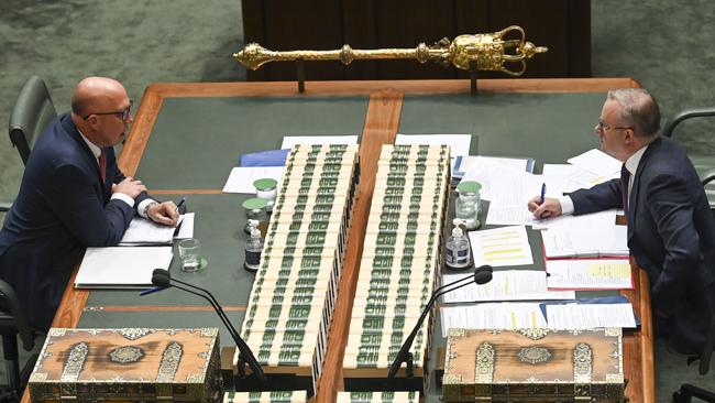 The Prime Minister, Anthony Albanese and Leader of the Opposition Peter Dutton during Question Time at Parliament House in Canberra. Picture: NCA NewsWire / Martin Ollman