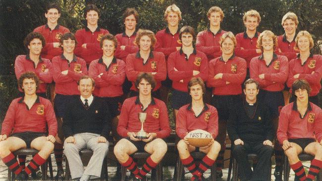 The 1980 Terrace champions: Damien Frawley (with cup), Michael Cook (with ball), Michael Lynagh (back row 3rd from right), Jamie Windsor (mid row 2nd from left).