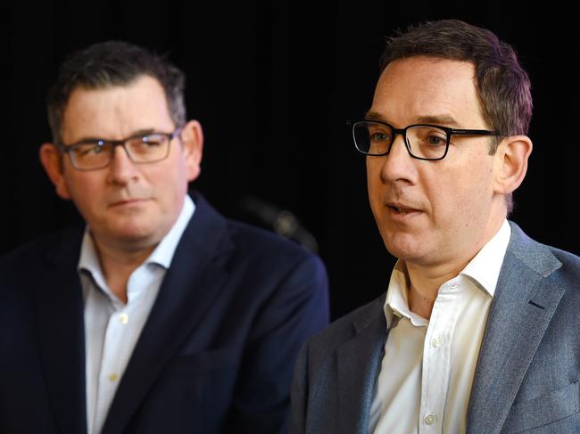 Steve Dimpopoulos is stading by Daniel Andrews’ handling of the announcement to axe the Commonwealth Games. Picture: Nicky Connolly