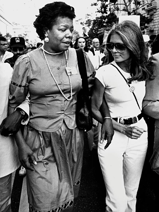 Maya Angelou and Gloria Steinem at the March on Washington in 1983.