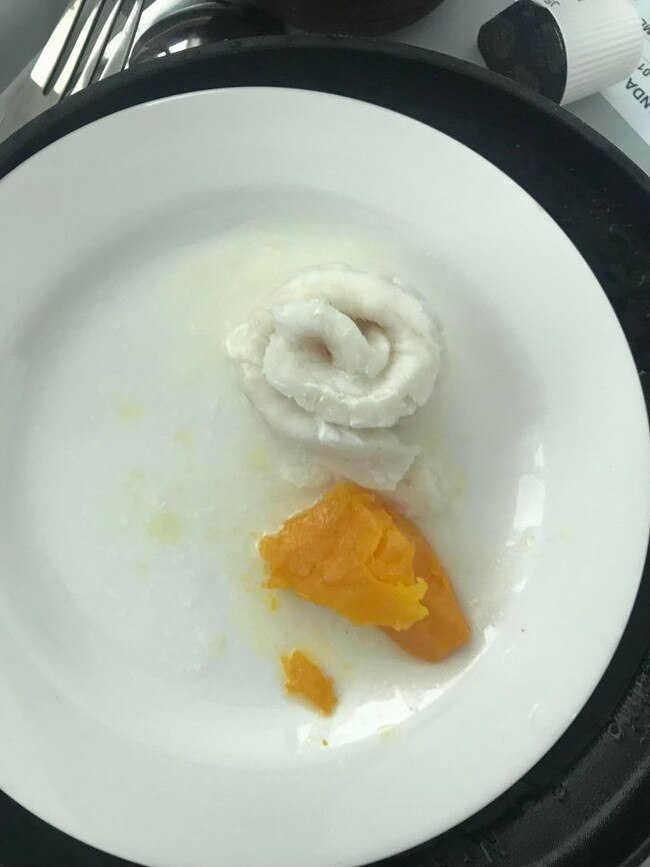 Hospital "food" at Flinders – Fish and Pumpkin dinner. Picture: Supplied