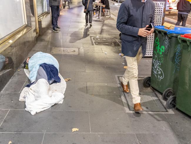 Another rough sleeper on Russell St. Picture: Jake Nowakowski