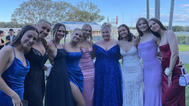 Courtney Martyn, Lilli-Yana Moody, Grace McCormack, Molly Keys, Charlotte Busby, Tara Stokes, Chelsea Harris, Teia Scotford, Hannah Mikkelsen at the St John Paul College Year 12 Formal. Picture: Matt Gazy