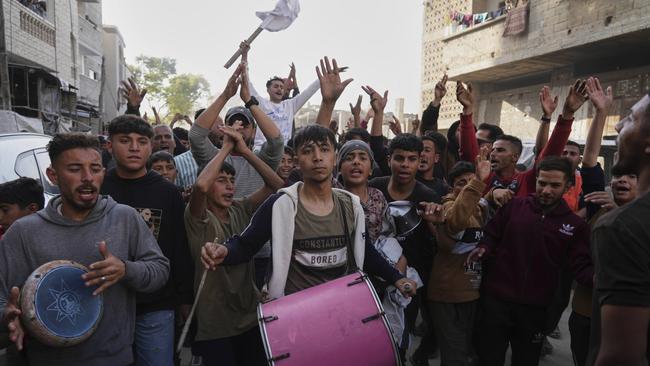 Palestinians chant slogans during an anti-war protest and against Hamas in a rare show of public anger against the militant group that rules the territory. Picture: AP Photo/Jehad Alshrafi