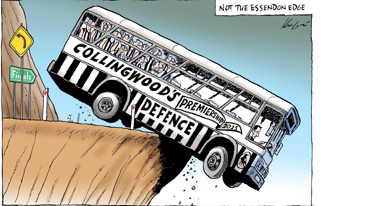 Mark Knight’s Collingwood cartoon has the Pies teetering on the edge. Picture: Mark Knight