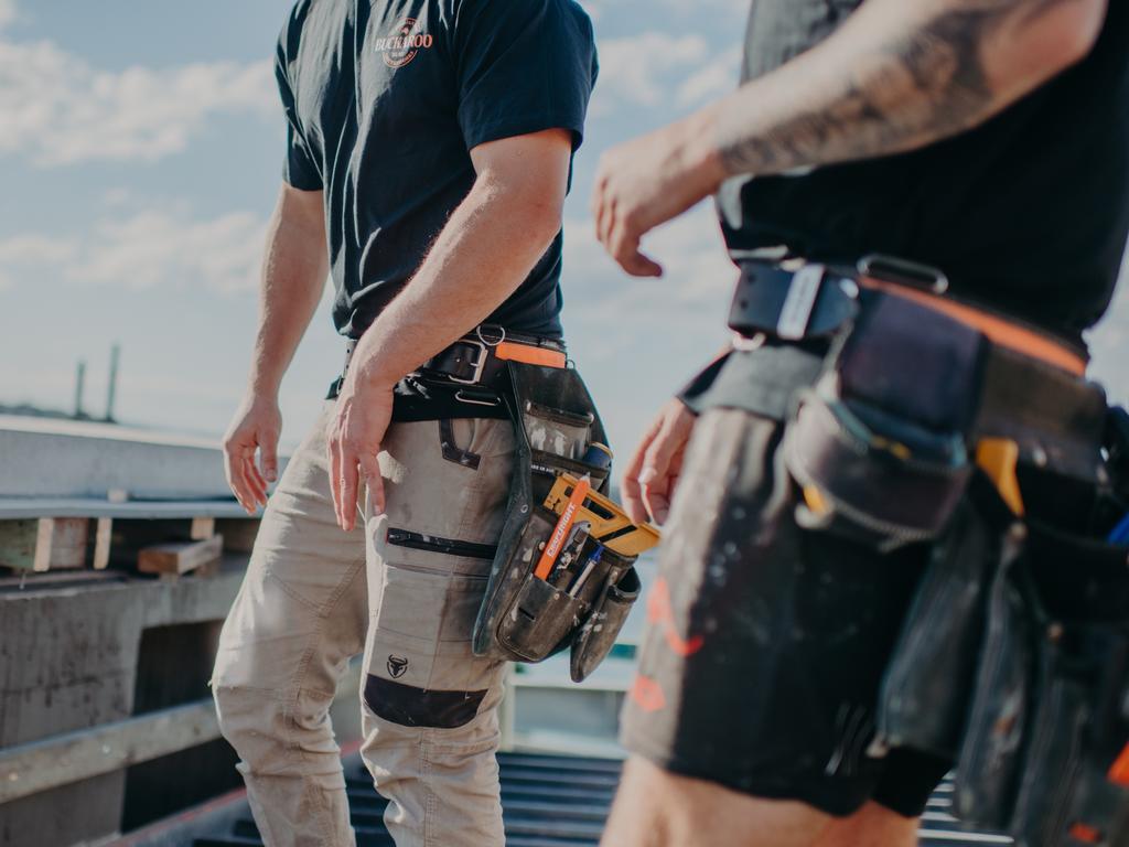 Buckaroo tool belts worn by tradies. Picture: Supplied