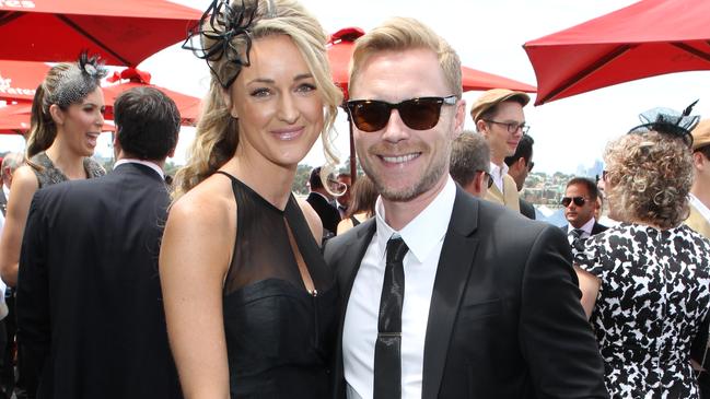 Pop star Ronan Keating, pictured with wife Storm, is a regular visitor to the Birdcage at Flemington.