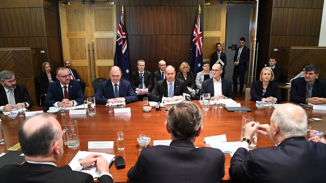 Treasurer Josh Frydenberg with the state and territory treasurers. Picture: AAP