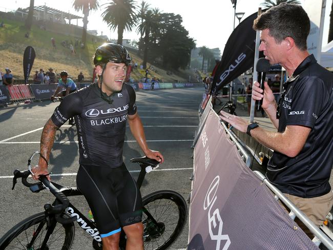 Sam Welsford discusses his winning ride. Picture: Mike Dugdale
