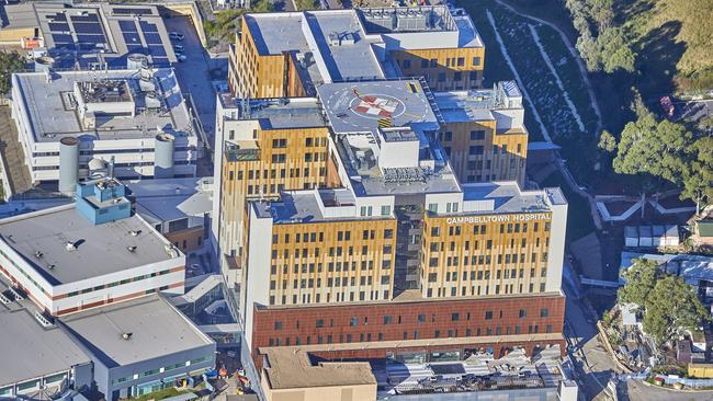 Aerial images of Campbelltown Hospital after the completion of the new clinical services building in 2022. Picture: Craig Willoughby SKYview Aerial