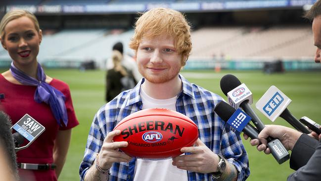 Ed Sheeran will headline entertainment at the 2014 Toyota AFL Grand Final, along with Sir Tom Jones. Picture: Nathan Dyer