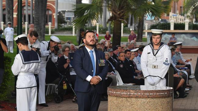 Commemoration dawn service for 80th anniversary of the Battle of the Coral Sea at Anzac Park, Townsville. Member for Herbert Phil Thompson. Picture: Evan Morgan