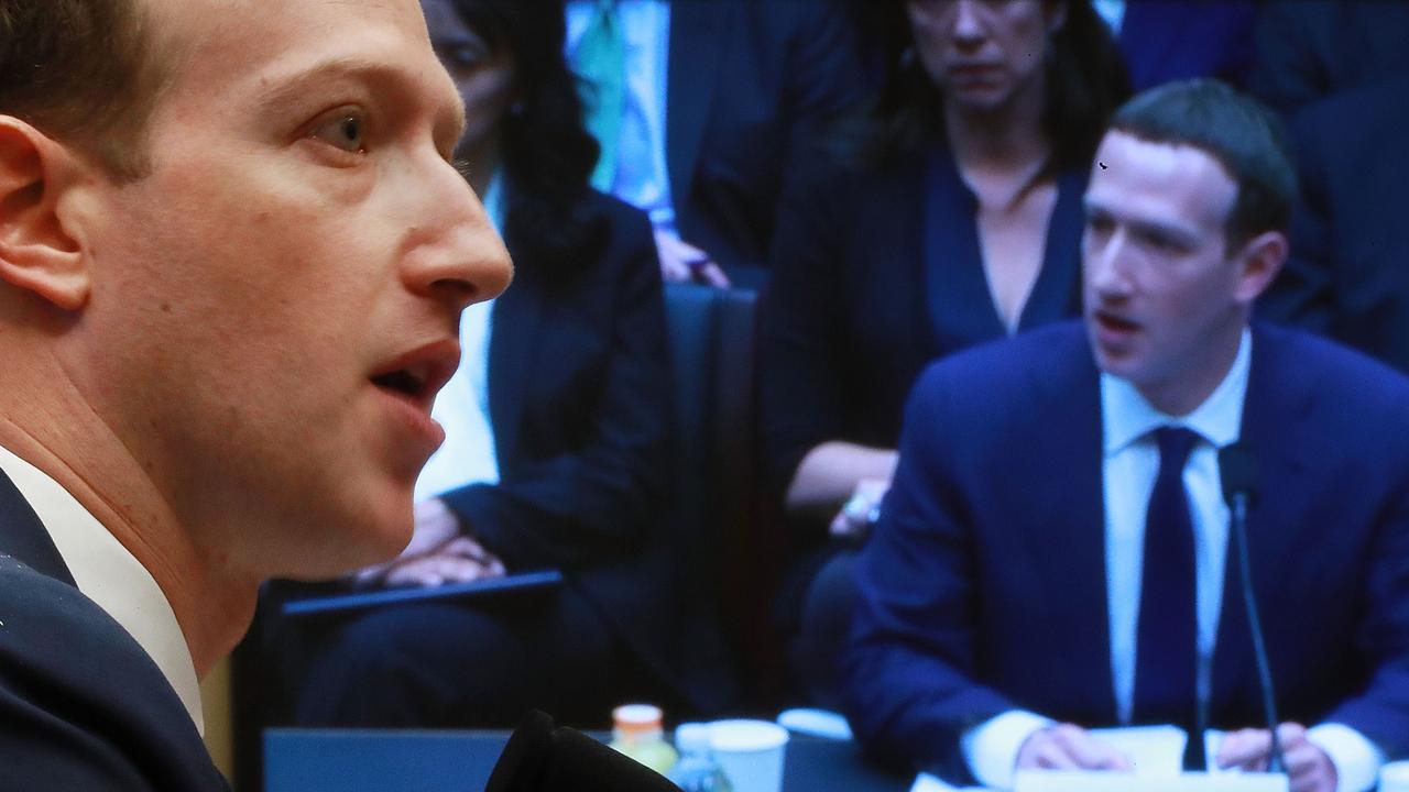 Mark Zuckerberg testifying to a US House Committee in 2018 after Facebook user data was obtained by shadowy political consulting firm Cambridge Analytica. Picture: Chip Somodevilla/Getty Images/AFP