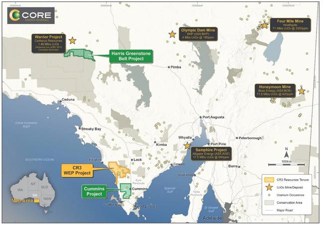 The Cummins and Harris Greenstone uranium projects. Pic: Core Energy Minerals