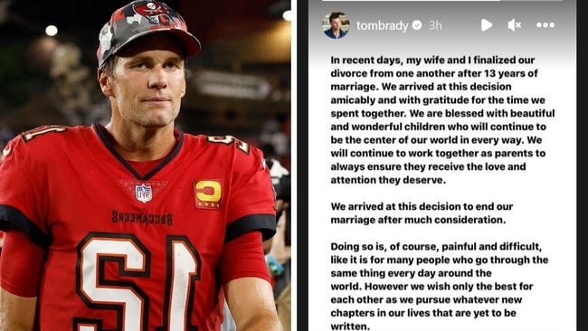 Tom Brady made a "painful" personal announcement. Pictures: Getty, Instagram