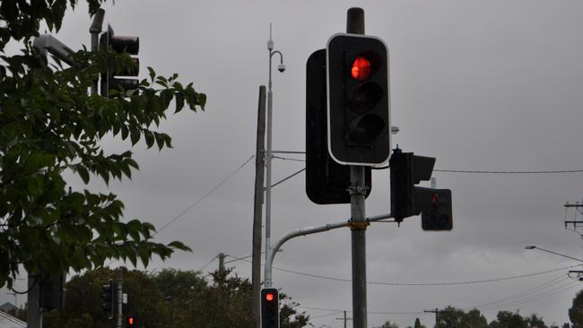 A learner driver was lucky to escape without any injuries after crashing her car into a traffic light in Warwick on Tuesday afternoon. Photo: Georja Ryan / Warwick Daily News