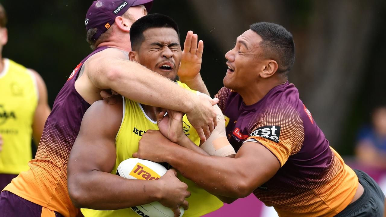 Payne Haas during pre-season training with the Broncos. 