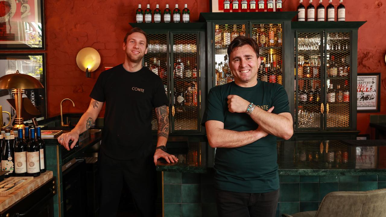 Sydney cafe owners Steven de Vecchi and Raffaele Lombard are worried about a possible dip in consumer spending, but say they’ll make it work “no matter what”. Picture: Justin Lloyd