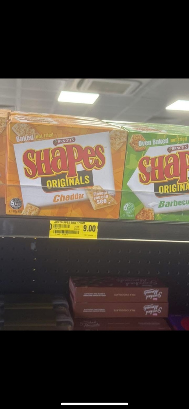 A packet of shapes was priced at $9. Picture: Facebook