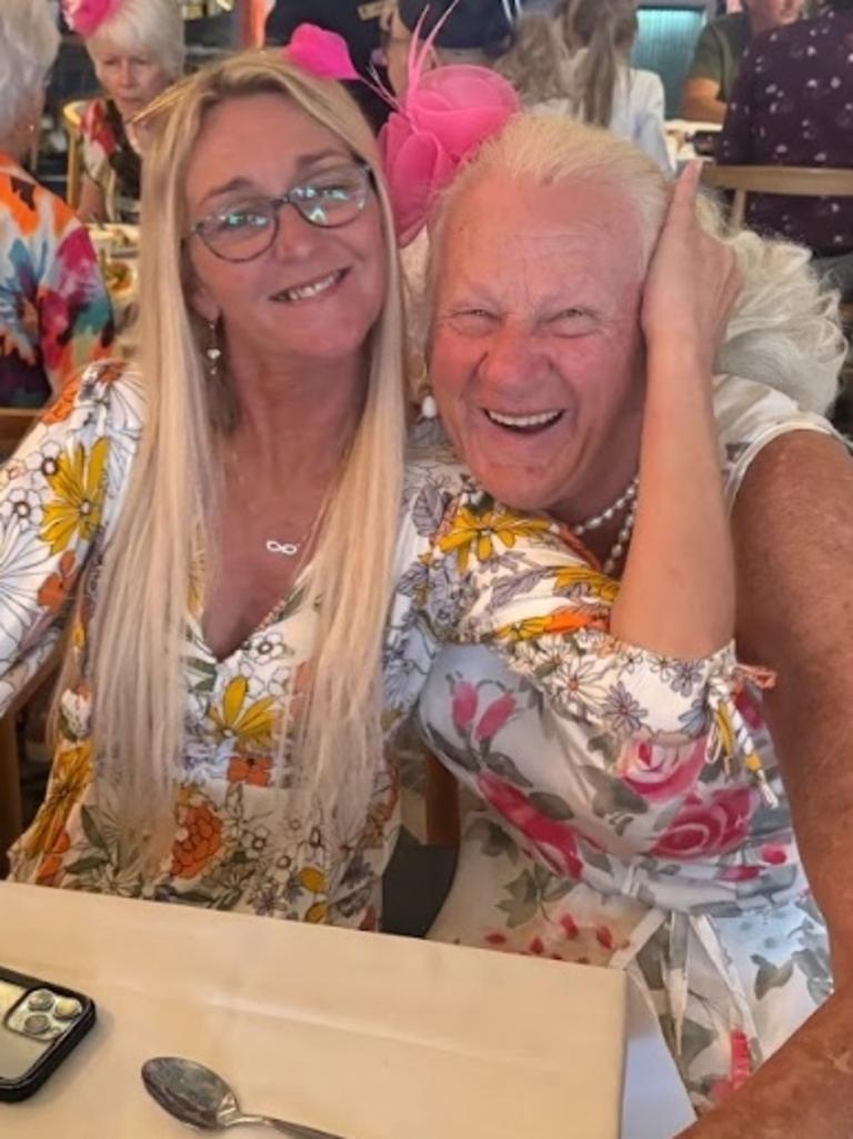 Marilyn Marsh celebrating the Melbourne Cup at Gympie RSL Club with her close friend.