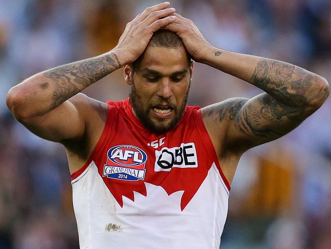 Lance Franklin contemplates the result. Picture: Brett Costello